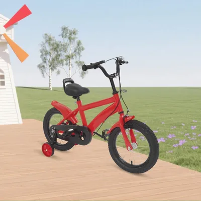 Image de Vélo enfant - Avec roues stabilisatrices - Roues de 35 cm - Double frein - Cadre en acier au carbone - Fourche et jantes en acier - Rouge