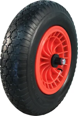 PU pneumatika + koleso 4,00x8 blok + 2,50Ax8 klzné ložisko Ø20 NL75 plast, červená, s oskou, proti prerazeniu