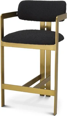 Produktbild von Casa Padrino Luxus Barstuhl Schwarz / Messing 53 x 44,5 x H. 97 cm - Gepolsterter Edelstahl Barhocker - Luxus Barmöbel