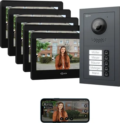 Produktbild von GOLIATH Basic 2-Draht BUS Türsprechanlage | FullHD | App | 150° | 5 Fam | Anthrazit/Schwarz | Unterputz