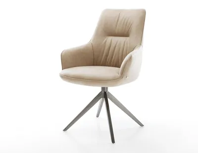 Produktbild von DELIFE Drehstuhl Zelia-Flex mit Armlehnen Mikrofaser Beige Vintage Kreuzgestell breit Graphit 360° drehbar Wippfunktion Taschenfederkern