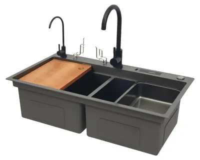 Productafbeelding van Dubbele wastafel, 82x46 cm, roestvrij staal (304), rechthoekige vorm, gepolijst oppervlak, verkrijgbaar in 2 verschillende afmetingen