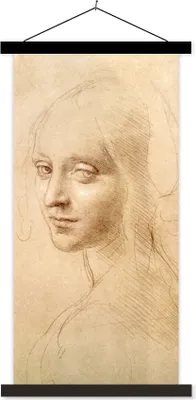 Produktbild von MuchoWow® Textilposter Skizze - Leonardo da Vinci 60x120 cm mit schwarzem Rahmen - Magnete