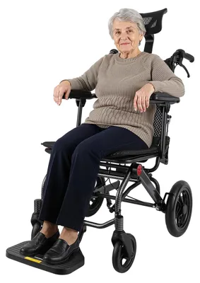 Image de Fauteuil roulant, cadre en alliage d'aluminium, dimensions 64*97*103 cm, dossier réglable de 90° à 175°, capacité de charge de 130 kg, design pliable