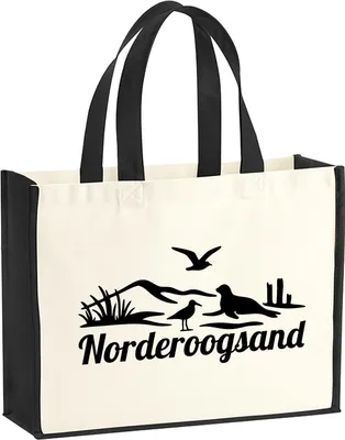 Produktbild von Huuraa Jutetasche Norderoogsand Strandmotiv 21 Liter Black Jute und Baumwolle Einkaufstasche Geschenkidee