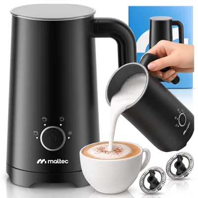 Zdjęcie produktu dla Elektryczny spieniacz do mleka 500 W, 300 ml, na gorącą i zimną piankę mleczną, 4 tryby pracy, cappuccino, czarny, powłoka nieprzywierająca