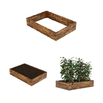 Zdjęcie produktu dla QLS Podwyższona grządka 120x80x24 cm wykonana z drewna Płomieniowana Sadzenie warzyw Zioła Dekoracja 11173