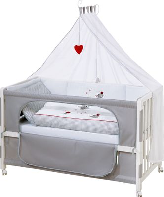roba Roombed, Babybett 60x120 cm 'Adam & Eule', Beistellbett zum Elternbett, komplette Ausstattung