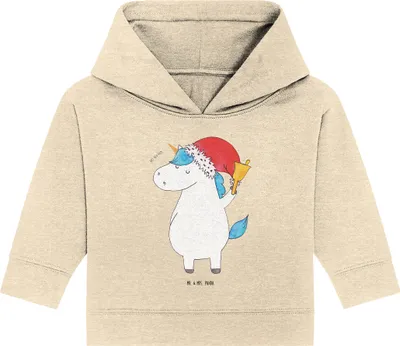 Produktbild von Mr. & Mrs. Panda Organic Baby Hoodie Einhorn Weihnachtsmann 24. - 36. Monat - Natural Raw - Geschenk, Unicorn, Kapuzensweatshirt, Einhörner, Kapuzenshirt, Nikolaus