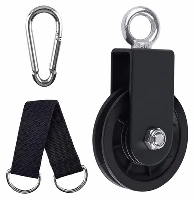 Kabelrolle 360° drehbar mit Karabiner, 200 kg, für Seil bis 7 mm, schwarz