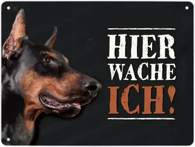 Produktbild von Hier wache ich! Metallschild XL mit Dobermann Motiv Schild Blechschild