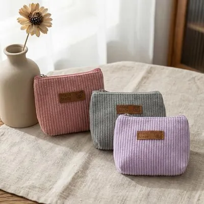 Produktbild von 6 Münzgeldbörsen aus Segeltuch mit Reißverschluss, kleine Geldbörsen für Damen, tragbare Münzbörsen für Kosmetik, Karten, Münzen und Schlüssel
