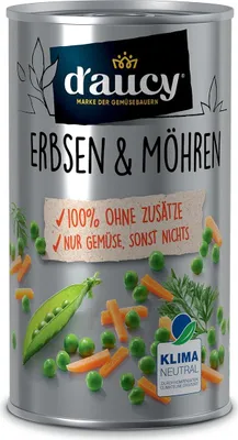 Produktbild von d'aucy Erbsen & Möhrchen – Natürliche Frische, Ohne Salz & Zuckerzusatz, 285g Dose