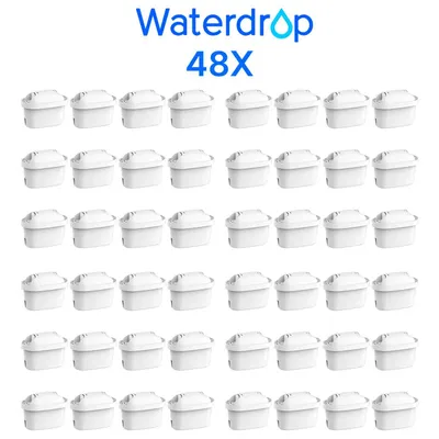 A grid of white water filters with the brand name and quantity displayed above.