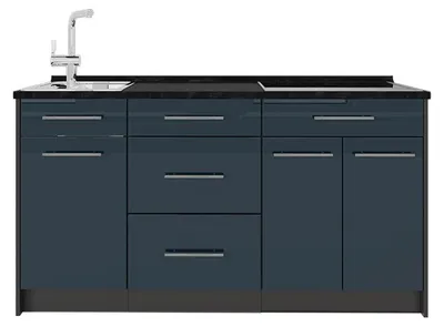 Obrázok produktu pre Kuchynský blok Vicco Fame-Line Tmavo modrá vysoký lesk 150 cm, AP Antracit, Model 65387