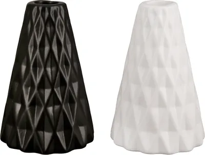 Image de Gilde Kerzenleuchter, "Cone", Keramik, schwarz, weiß, H. 14.5 cm, D. 9.5 cm 51229 4063387512296 2 Stück (2-fach sortiert)