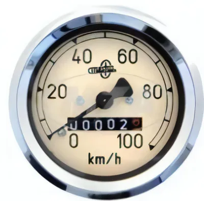 Produktbild von Tachometer AS 60mm MESTRA - 100 Km / h - k-Wert= 1,0 mit Beleuchtung, Halteklammer + Plastikmutter