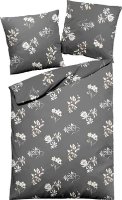 Produktbild von Dormisette Edel Biber Bettwäsche 155x220 Blumen grau weiß sand 8078-71