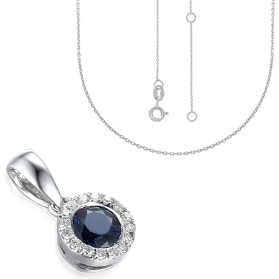 Produktbild von 585er Weissgold Anhänger mit Saphir 0,36ct und Diamanten 0,09ct mit Kette