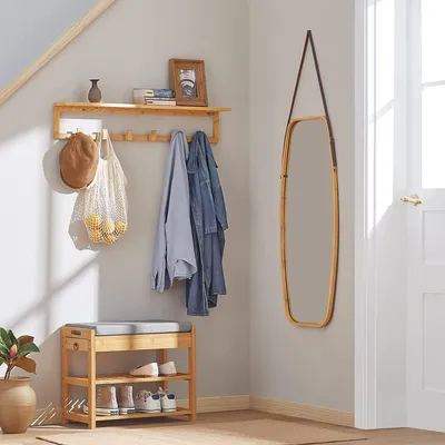 Produktbild von Famanu Wandgarderobe mit Ablage - Badezimmer Handtuchhalter mit 6 Haken