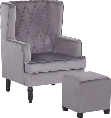 Produktbild von BELIANI Sessel Grau Samtstoff mit Hocker Wohnzimmerausstattung Salon Schlafzimmer Essbereich