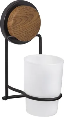 Obrázek produktu pro Držák na zubní kartáček s kelímkem Metalife MGS-711W, 7x12x17,5 cm, černý/dřevěný