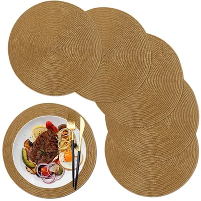 Zdjęcie produktu dla Podkładki pod talerze, okrągłe, zmywalne, 6 sztuk, kolor khaki, średnica 32 cm