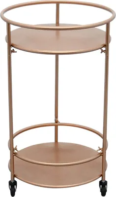 Produktbild von Art Deco Servierwagen Rosé Gold – Beistelltisch & Teewagen aus Eisen, 2 Ablagen, 3 Lenkrollen, inkl. Korkenzieher & Schraubenschlüssel, lackierter Metallrahmen für elegantes Gold-Finish