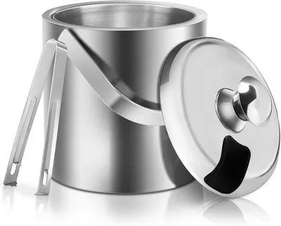 Produktbild von Eiseimer Edelstahl mit Deckel und Eiszange - 1,3 Liter