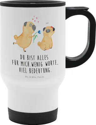 Produktbild von Mr. & Mrs. Panda Kaffee-Thermobecher Mops Verliebt - Weiß - Geschenk, Knuffig, Thermobecher, To Go, Hund, thermosbecher, edelstahl, Sprüche, Möpse, Pure Liebe, Partner