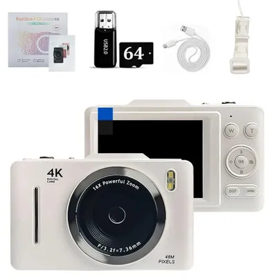 Obrázok produktu pre Digitálny fotoaparát – detský fotoaparát s rozlíšením 4K CCD – 7,1 cm displej – prenosný a kompaktný – pre deti a študentov – biely