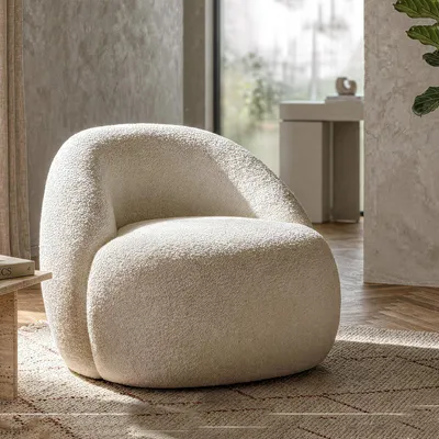 Produktbild von Nubra - Sessel, 80x56x83h cm Weiß, Bezogen mit Bouclé-Stoff