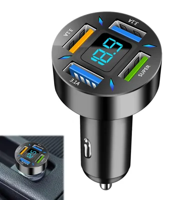 USB-Autolader 66 W, 4 Ports, Digitaldisplay, Schnellladung