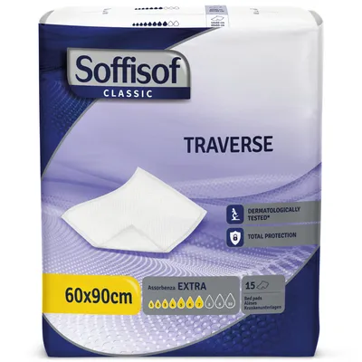 Obrázek produktu pro Soffisof Ochrana postele při inkontinenci Extra 60x90 – Jednorázové podložky na postel pro dospělé – Balení s 15 podložkami, 7 kapek