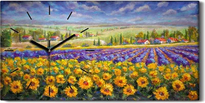 Produktbild von Küche Wohnzimmer Wand Leinwand Uhr 60x30 Malerei Wiese Blumen Landschaft Kunst - schwarze Hände
