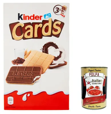 Produktbild von 3x Kinder Cards Waffel mit scholokade schoko riegel 3 Stück kekse waffel 76.8 g + Italian Gourmet polpa 400g