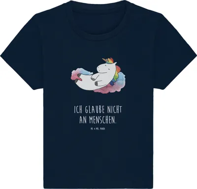 Produktbild von Mr. & Mrs. Panda  T-Shirt Einhorn Wolke 7 24. - 36. Monat - French Navy - Geschenk, Unicorn, Babyshirt, Kinder Top, Baby Shirt, Menschen, Einhörner, Lustig, Oberteil