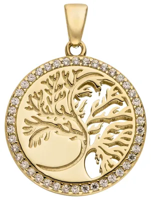 Produktbild von Anhänger Baum Lebensbaum rund 333 Gold Gelbgold mattiert 42 Zirkonia Ø 18,2mm