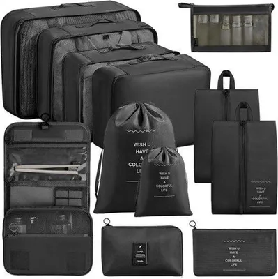 Produktbild von Box Organizer 12 Stück (Schwarz), Verpackungswürfel, Koffer Organizer Set, Gepäck Organizer