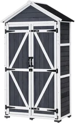 Image de Armoire de jardin en bois - Armoire de rangement extérieure - Pour ranger les outils de jardin - Toit en asphalte résistant aux intempéries - Dimensions : 90 x 48 x 178 cm - Couleur : gris