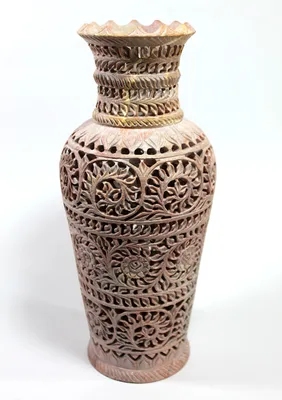 Indische Marmor-Blumenvase, handgeschnitten, 12 Zoll