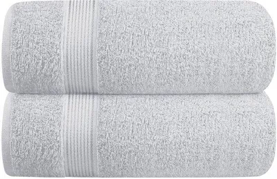 Productafbeelding van Ibenzoa® Extra grote badhanddoeken, set van 2 – 100% katoen, 70 x 140 cm, lichtgrijs, zeer absorberend en sneldrogend