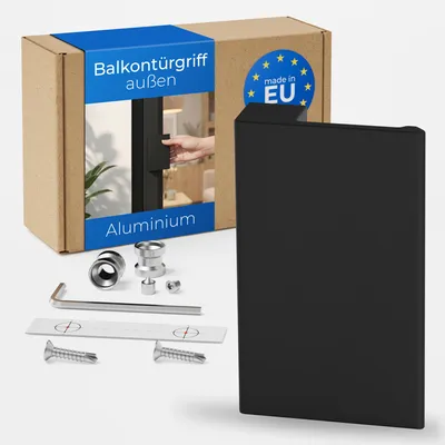 Produktbild von ERGO line Premium Aluminium Balkontürgriff Außen KUBO Schwarz matt, Terrassentürgriff, Eckig, Balkongriff, aus stranggepresstem Aluminium