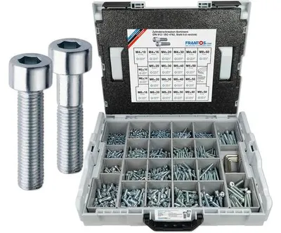 Zdjęcie produktu dla Frantos L-BOXX, zestaw śrub cylindrycznych DIN 912 / ISO 4762, stal 8.8, ocynkowane, 1500 sztuk