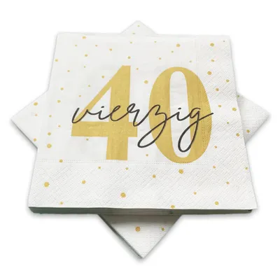 Produktbild von 20 Servietten zum 40. Geburtstag 33 x 33 cm - weiß gold schwarz