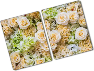 Produktbild von Tulup Glas Herdabdeckplatte - 2x40x52 cm - Glaskeramikkochfeld-Abdeckung Spritzschutz Glasabdeckplatte Kochplattenabdeckung und Schneidebrett - Zweiteilig - Blumen & Pflanzen - Rosen - Beige