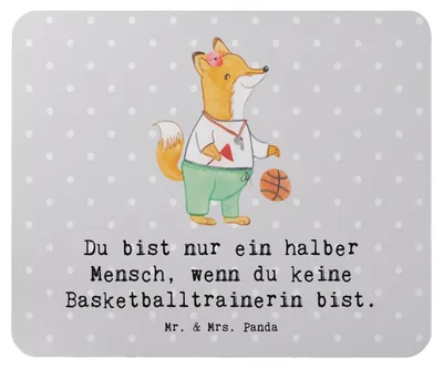 Produktbild von Mr. & Mrs. Panda Mauspad Basketballtrainerin Herz - Grau Pastell - Geschenk, Basketballerin, laptop, Sport, Ballsport, Mouse Pad, pc, Basketball, Verein, Mousepad