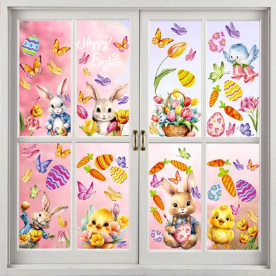 Productafbeelding van Osterdecoratie ramenstickers - 8 vellen met zelfklevende stickers