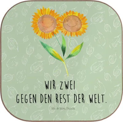 Produktbild von Mr. & Mrs. Panda Tassen Untersetzer Blume Sonnenblume - Blattgrün - Geschenk, gläseruntersetzer, für Gläser, Lieblingsmensch, Tischuntersetzer, Freundin, Sonnenblumen