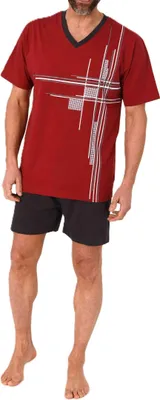 Produktbild von Normann Herren Schlafanzug kurzarm Shorty Pyjama mit stilvollen Frontprint ; rot , 54